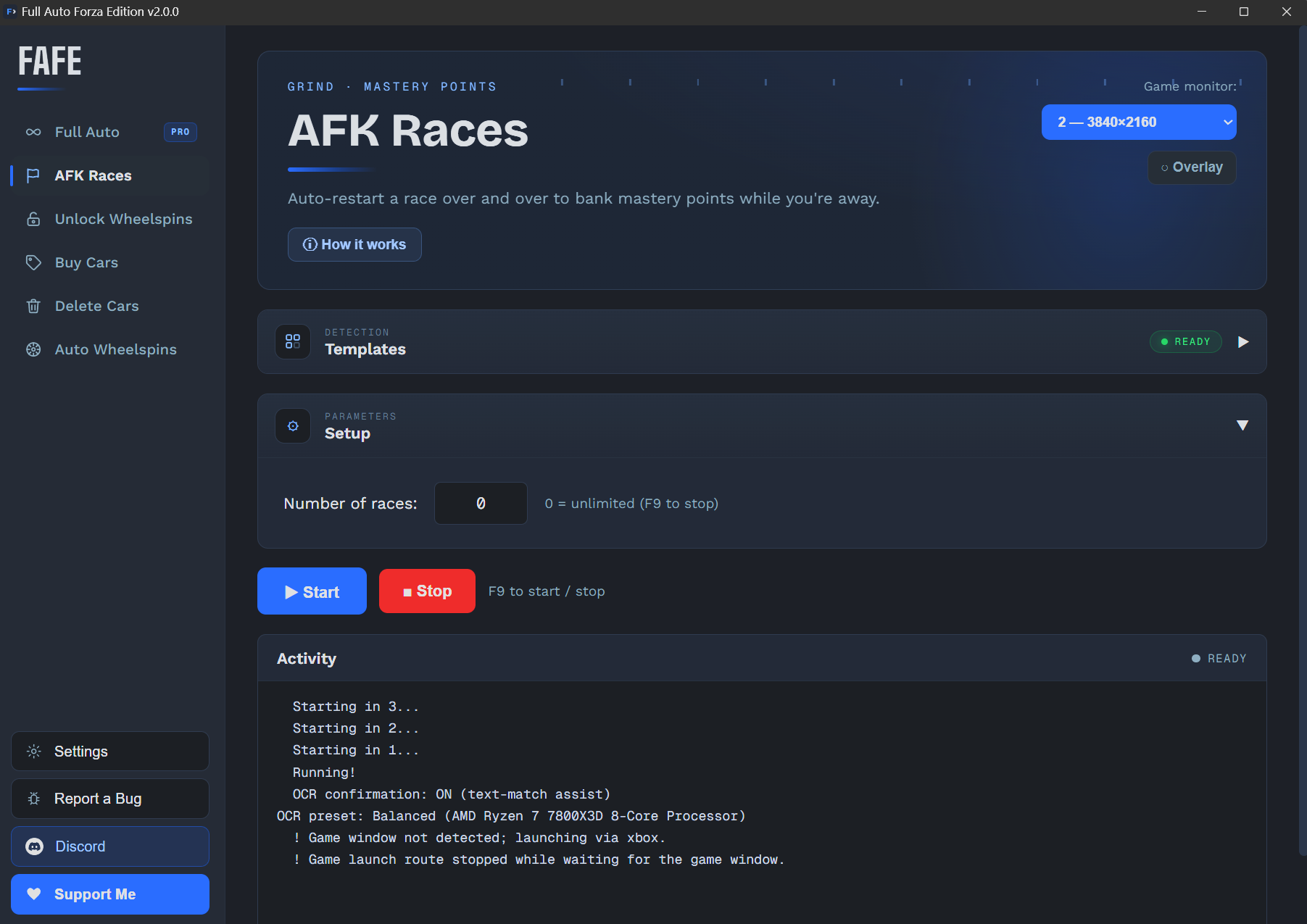 FAFE main interface — AFK Races