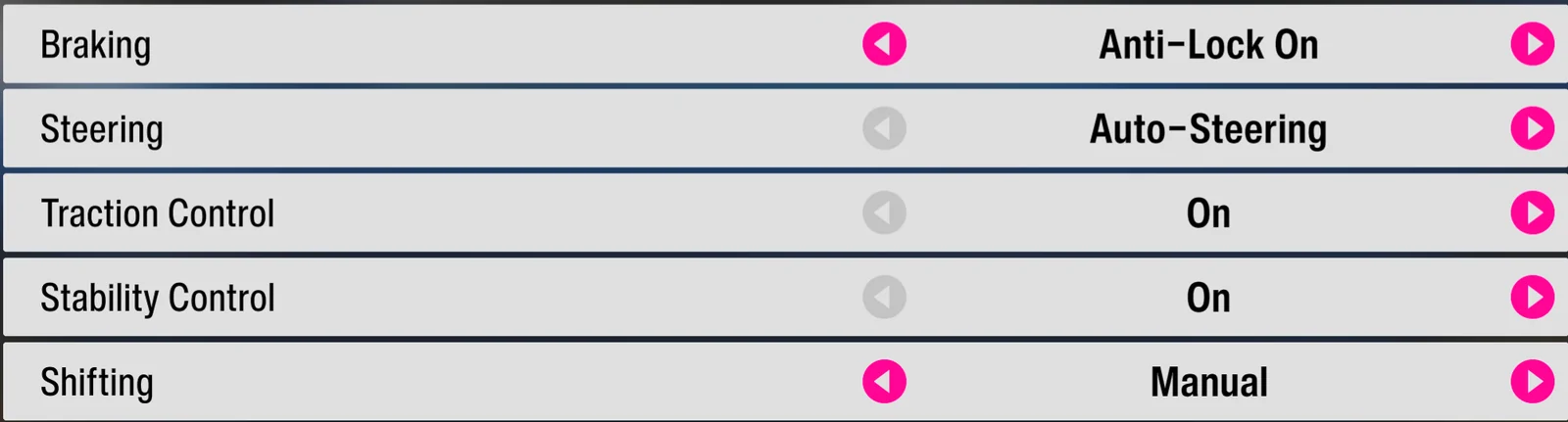 Forza Horizon 6 difficulty settings with Auto-Steering, Traction Control and Stability Control enabled